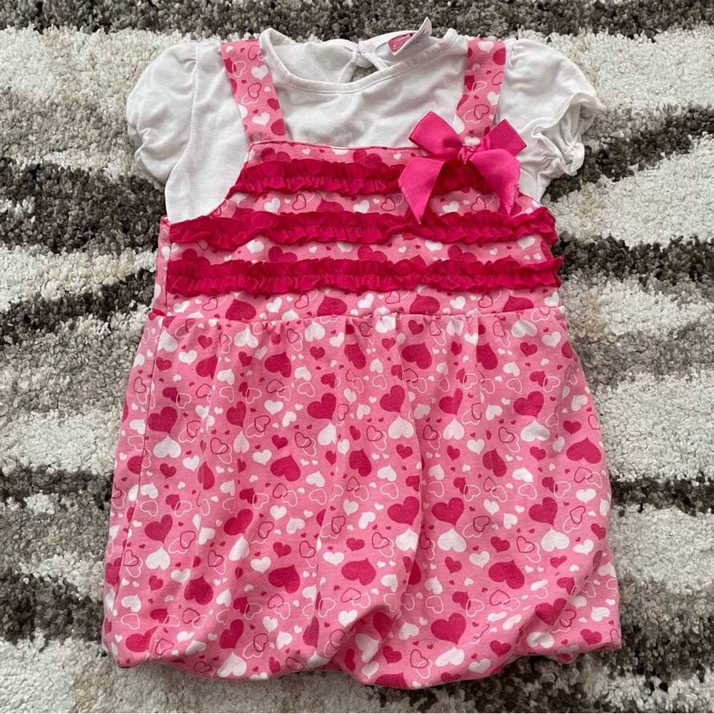 Girls Diva Pink & White Heart Print Bubble Dress